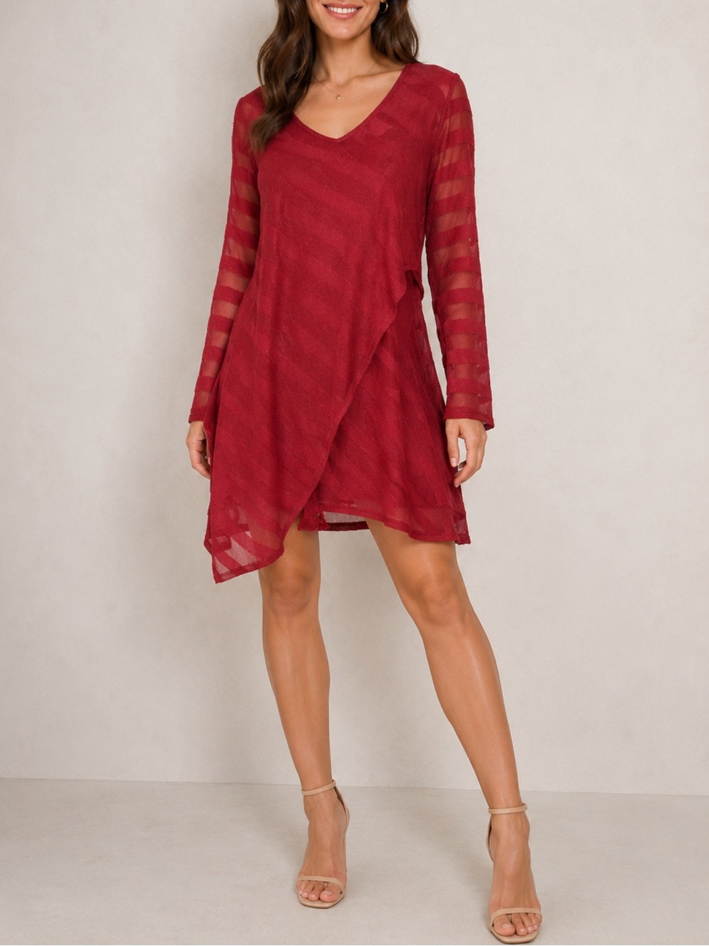We The Free Orange Stripe V-Neck Boho Long Sleeve Sheer Wrap Style Dress Size S